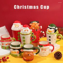 Mugs Red Creative Cartoon Mug Cute Ceramic Christmas Gift Water Coffee Milk Cup With Cover High Temperature Resistance Drinkware