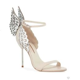 High Free Ladies 2024 Shipping Leather Heels Wedding Sandals Buckle Rose Solid Butterfly Ornaments Sophia Webster Shoes Nude Hollow Out Wing d 957d 957