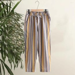 Women's Pants Striped Linen Wide Leg Vertical Elastic Loose Casual Summer Waist Versatile