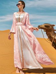 Ethnic Clothing Morocco Party Dress for Women Muslim Two Piece Suit Inner Dress Abaya Embroidery Flowers Ramadan Caftan Kaftan Vestidos Eid T240515