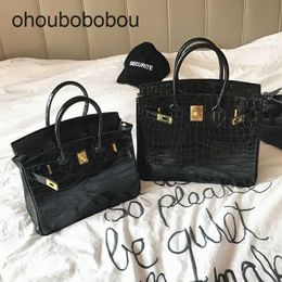 Handmade Handbag Genuine Handbag 2024 Luxurys Leather Crocodile Pattern Bag Women's Versatile Stone Pattern One Shoulder Crossbody Buckle Bag Cy