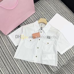 Women Cropped T Shirt Luxury Letter Embroidered Blouses Short Sleeve Lapel Neck Shirts Designer Tees