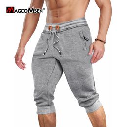 MAGCOMSEN Summer Jogger Mens Below Knee Sports Pants Training and Fitness Sports Pants Zipper Pocket Drawstring Elastic Waist Track Pants 240515