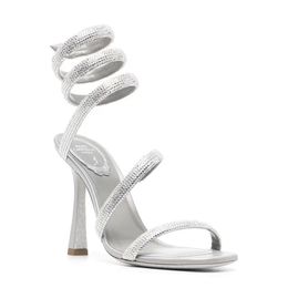 Rene caovilla Golden Sandals Rhinestones embellished Metallic cortex Snake Strass stiletto Heel sandals Evening shoes Luxury Designers Ankle Wraparound shoe 005