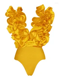Women's Swimwear Solid Colour 3D Floral One Piece Swimsuit Fashion Ruffle Push Up Design Luxury Vacation Bathing Beachwear For Women 2024