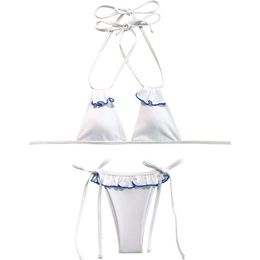 Sexy White Micro Bikini Swimsuit 2024 Woman Ruffle Swimwear Thong Bikinis Sets Brazilian Women Bathing Suit Beach Wear Biquini