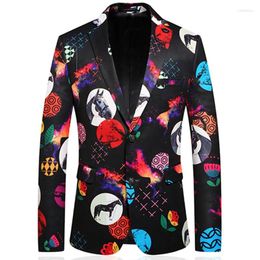 Men's Suits Men Pattern Suit Blazer Coat Chinese Style Floral Turn Down Collar Male Stage Wear Prom Dress Flower Jacket