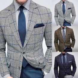 Men's Suits Italian Style Blazer Houndstooth Casual Man Suit Jacket Notched Lapel One Piece Cheque Wedding Coat For Prom Party