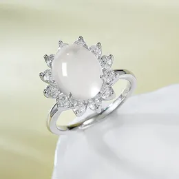 Cluster Rings Jewellery French Light Luxury S925 Silver Sunflower Water Foam Jade 8 10 Ring ChineseEgg Face Small And Fashionable