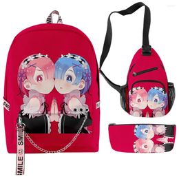 Backpack Harajuku Re:Life In A Different World From Zero RE0 Emilia Rem 3D 3pcs/Set School Bag Chest Pencil Case