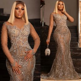2024 Aso Ebi Illusion Mermaid Prom Dress Sequined Lace Beaded Evening Formal Party Second Reception 50th Birthday Engagement Gowns Dresses Robe De Soiree