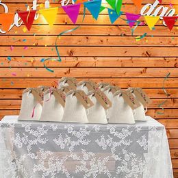 Gift Wrap 12pcs Mini Cotton Drawstring Bags Wedding Sack Bag With Tag Party Favour Supplies Valentine's Day Jewellery Craft Packing