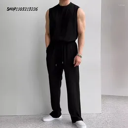 Men's Tracksuits Sportswear Tank Sets O-Neck Summer Solid Basic Men Sleeveless T Shirts Long Pants Sweatsuit Male M-3XL CZ-T14