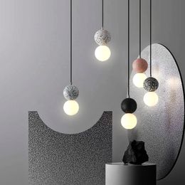 Stone Pendant Light Fixture Bedroom Bedside Restaurant Hanging Lamp Terrazzo Lighting Decoration Modern Glass Cement Bathroom