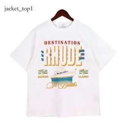 rhude T Shirt Summer American High Street Coconut Palm Truck Print Mens Designer T Shirt rhude shirt Loose Casual Man Couples With The Same Neck Tshirt rhude short 99ec