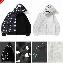 Designer Hoodie Mens Hoodies Shark Hoodys Stitching Patchwork Half Sleeve Camo Sweatshirts Oversized Sweaters Zip Cardigan Luminous Spotted JI1Y