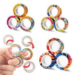 Decompression Toy 3 newly upgraded Fidget magnetic rings stress resistant toys Coloured magnetic rotating rings stress relieving finger toys B240515