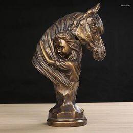 Decorative Figurines Abstract Horse Bust Sculpture Vintage Pony Hug Statue Girl Hometown Memory Artwork Novelty Decor Gift Craft Ornament