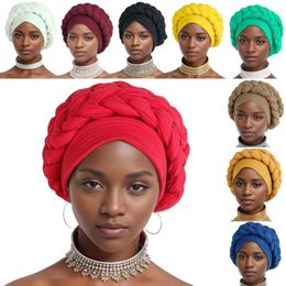 Ethnic Clothing Double Braid Solid Turban Cap Women Lady Cancer Chemo Caps Female Beanie Bonnet Hair Loss Cover African Head Wraps