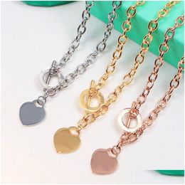 Pendant Necklaces Charming Designer Womens Necklace Bracelet Set Fashion Heart 18K Gold Girl Valentines Day Christmas Love Gift 316L S Dhgyu