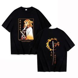 Mens and Womens Anime Rengoku Kyoujurou Print Short Sleeve T-Shirt Casual Crew Neck T-Shirts Y2k Harajuku Unisex Tops Summer 240516