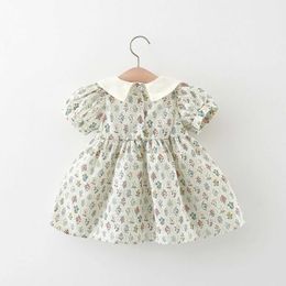 Girl's Dresses Summer Baby Girl Dress Sweet Flip Collar Embroidered Korean Comfortable Cotton Skirt Suitable for 0-3 Year Old Babies