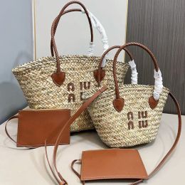 2024 new tote bag miui straw bag women crossbody shoulder bags food basket Shopping Bags luxury handbag woven beach bag