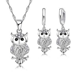 Wedding Jewellery Sets Shiny All Africa AAA Crystal Owl Pendant Necklace Earring Set Best Gift for Women 925 Sterling Silver Party Accessories