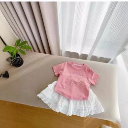 Clothing Sets Girls Summer Set 2024 Solid Color Bow Top And Skirt Two Pieces Casual Comfortable For Outdoor