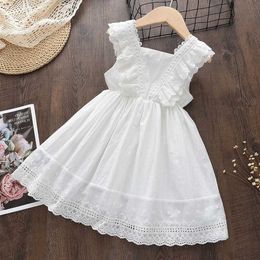 Girl's Dresses Clothing Sets Summer Korean New Girl Flying Sleeves Princess Dress 2-7Y Childrens Casual Clothing Fashion Lace Dress Retro Tank Top Set WX5.23