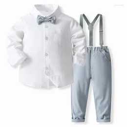 Clothing Sets 4Piece Spring Fall Toddler Boy Outfits Korean Fashion Gentleman Baby Tops Pants Tie Straps Kids Boutique Clothes BC2090-1