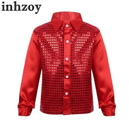 Dancewear Kids Boys Hip Hop Jazz Dance Costume Long Sleeve Shiny Sequin Shirt Top Ballroom Disco Party Choir Stage Performance DancewearL2405