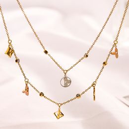 Charm Women Designer Brand Double Letter Necklaces 18K Gold Plated Never Fade Pendant Necklace Wedding Party ewelry Gift