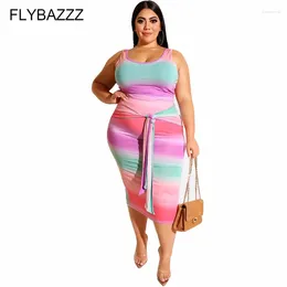 Spaghetti Straps Sexy Rainbow Skirt 2 Two Piece Set 2024 Summer Women Fashion Casual Suit Party Beach Dress Cover-ups Plus Size