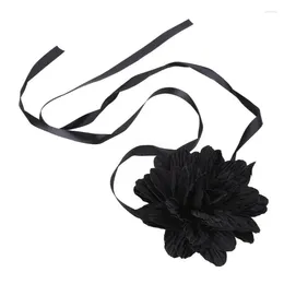Choker Sexy Simple Black Fabric Rose Flower Long Ribbon Necklaces Collar Dropship
