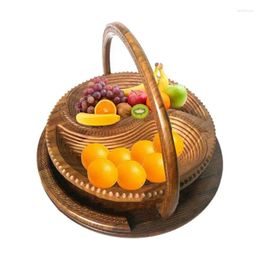 Plates Wooden Fruit Plate 4-Partitions Candy Bowl Multifunctional Serving Tray Wood Carving Snack Holder Multi-grain Organizers