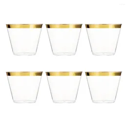 Cups Saucers 6pcs 9OZ Gold Rimmed Disposable Cocktail Glasses Tumblers For Wedding Birthday Parties Bridal Showers