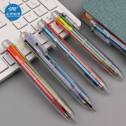 Minimalist Korean Stationery Transparent 6-color Ballpoint Pen Student Office Multi-color Pr Medium Oil