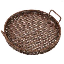 Plates Round Tray Woven Basket Holder Bread Binaural Coffee Bar Decorations Snack Pp Serving Handles Table