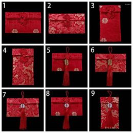 Gift Wrap Good Luck Red Envelope Chinese Traditional HongBao Wedding Embroidery Money Bags With Tassel Retro Wishes Party