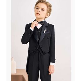 Boys Black 007 Piano Photography Suit Kids Party Ceremony Costume Children Birthday Wedding Prom Eve Performance Tuxedo Dress