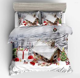 Bedding Sets Snow House Duvet Cover Set Wooden Rustic Cottage Tree Gift Scenery Winter Christmas Decor 2/3 Piece With Pillow Sham