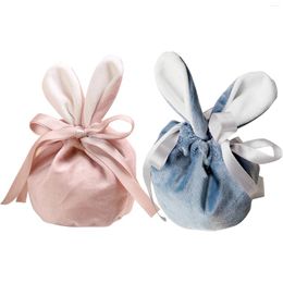 Storage Bags Cosmetic Small Fluffy Velvet Easter Drawstring Pink Ears Candy Gifts Bag For Kids Cookie Goodies Snack