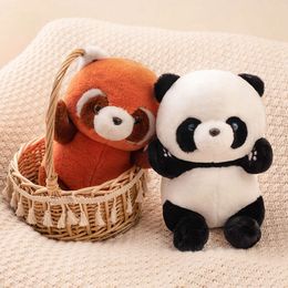 Kawaii New Stuffed Anime Figure Turned Panda Plushie Doll Fluffy Hair Red Raccoon Animals Hug Throw Pillow Kids Gifts