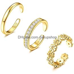 Toe Rings Filled Set For Women 14K Gold Plating Adjustable Simple Cz Flower Ring Summer Beach Jewelry Drop Delivery Otjvt