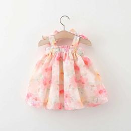 Girl's Dresses Summer new baby girls dress bow halter flower hand-painted wind pommel dress Sweet Princess dress Birthday party team dress ligh