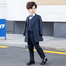 Children Formal Wedding Long Coat Prince Kids Windproof Jacket Dress Flower Boys Photograph Blazer Evening Performance Costume