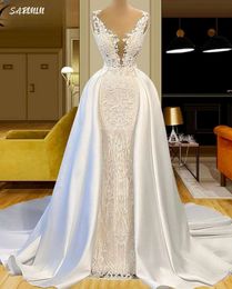 Seksowna głęboka sukienka z dekoltem w deski w stylu vintage Trąbowa panna młoda klasyczny wdzięczny sukienki ślubne o długości podłogi vestidos de novia