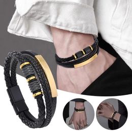 Charm Bracelets Fashion Bracelet Classic Creative Titanium Steel Magnetic Buckle Multi-layer Leather Men Jewelry Accessories