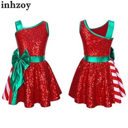 Dancewear Kids Girls Christmas Dance Costume Sequins Ballet Tutu Leotard Skating Dress Xmas New Year Elf Santa Clause Party DancewearL2405